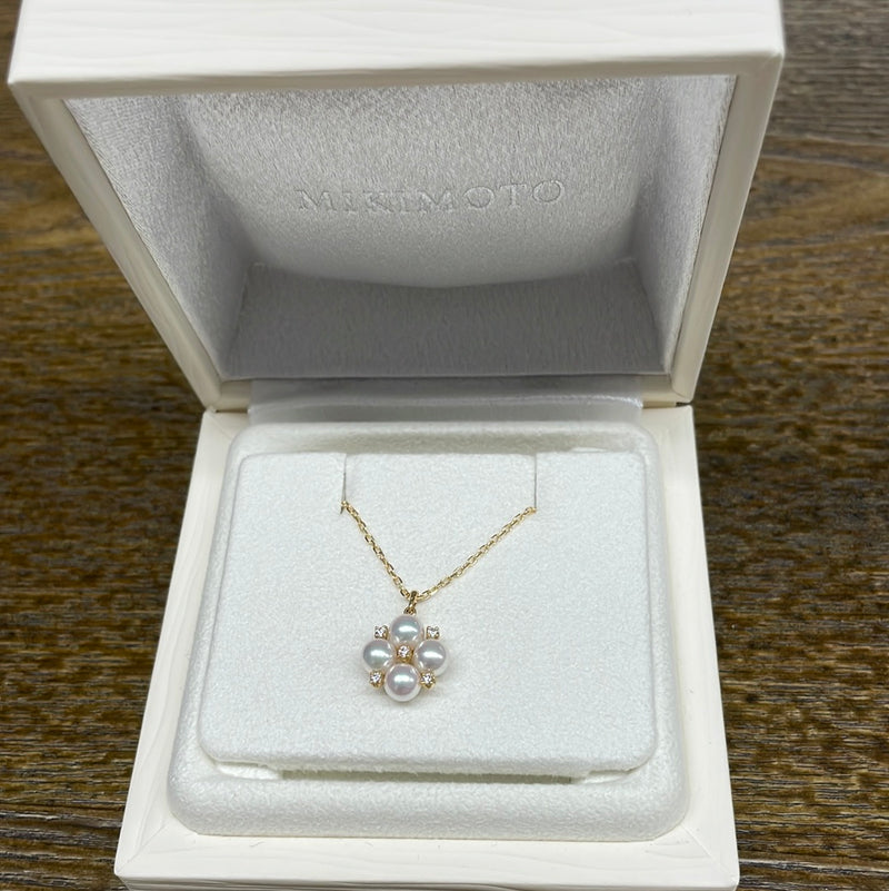 【MIKIMOTO 御木本珍珠】mikimoto 四叶草项链 约Q2  长度42cm 不可调节 珠子5.25mm*4颗，钻石0.007ct