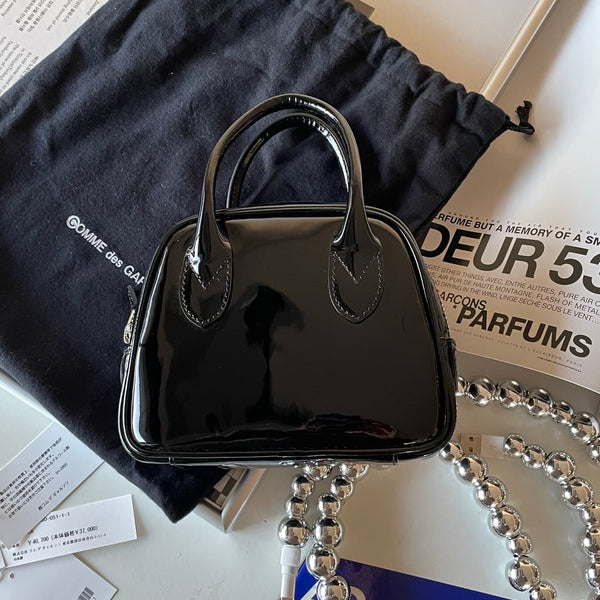 COMME des GARÇONS 川久保玲CDG 新款真皮手提包贝壳包黑色漆皮