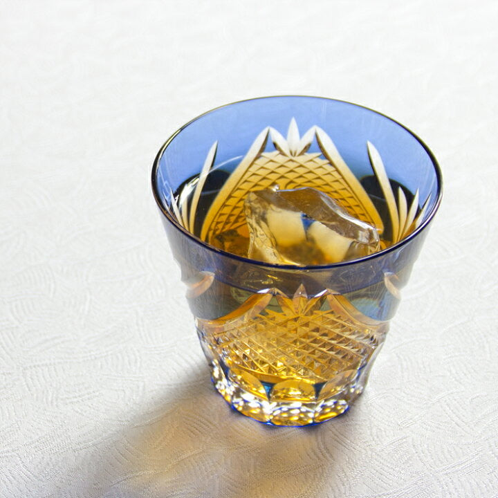 KAGAMI 江户切子 「富士」 冷酒杯 杯子T615-2950CCB 蓝色 140ml