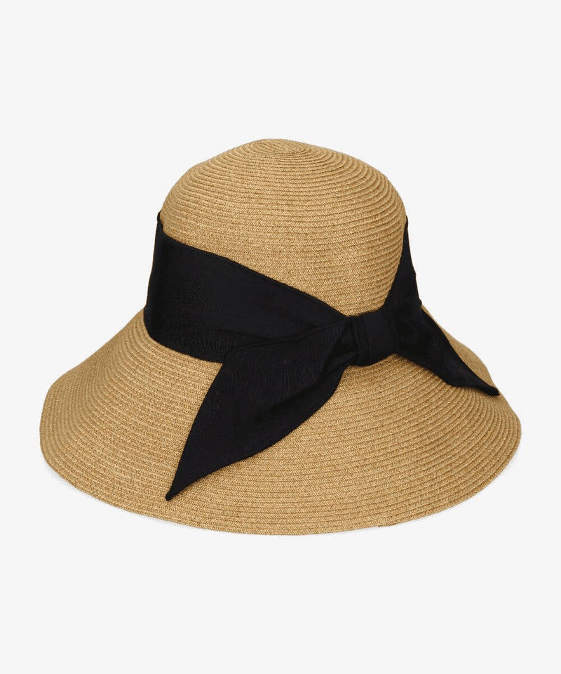 日本Override 防晒渔夫帽 可折叠 蝴蝶结遮阳帽 卡其色配黑色丝带 头围可调节