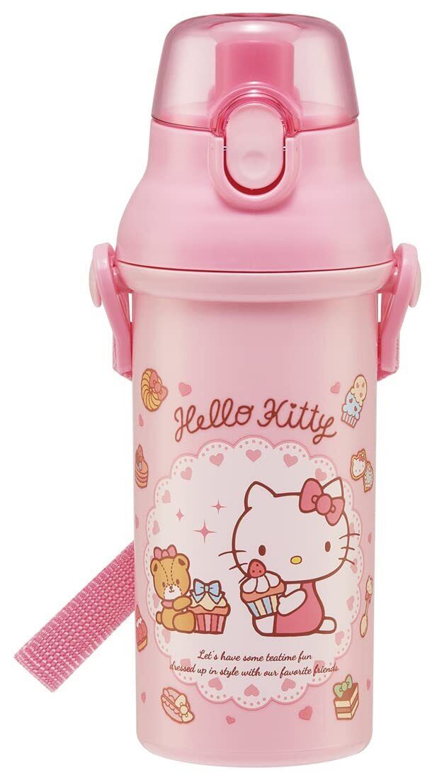日本 Skater 日本制 粉色 hello Kitty 轻便型 儿童 学生带肩带 抗菌树脂 直饮水瓶 480ml