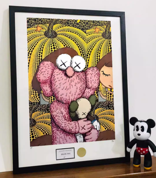 【Pre-order item, expected to arrive in the U.S. around mid-December.】Artwork草间弥生奶油风卡通装裱画（SIZE：65*80cm）