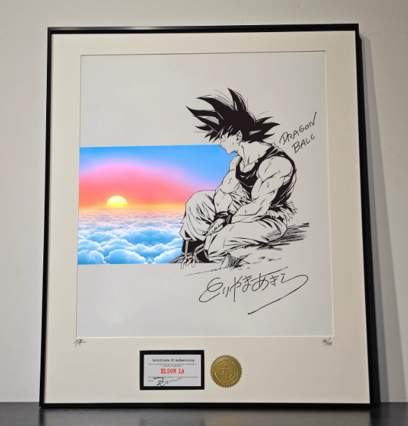 【Pre-order item, expected to arrive in the U.S. around mid-December.】Artwork鳥山明手稿龙珠悟空夕阳现代艺术装裱画（SIZE：65*80cm）