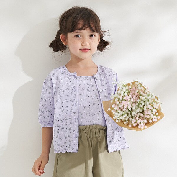 日本 Lycee mine 童装 紫色蝴蝶结 半袖开衫和背心上衣套装
