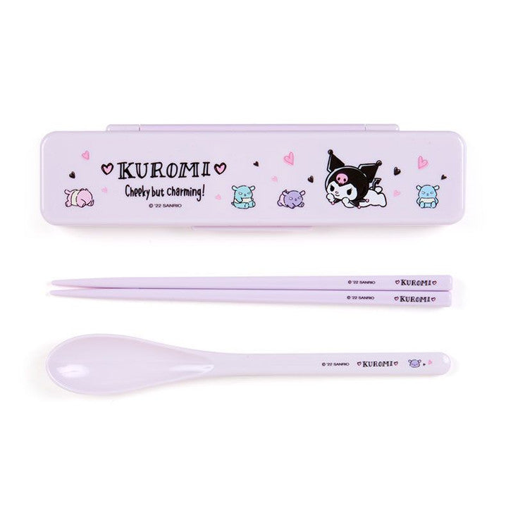 日本 SANRIO 三丽鸥 Kuromi 儿童 抗菌静音便携餐具套装 筷子+勺子套装
