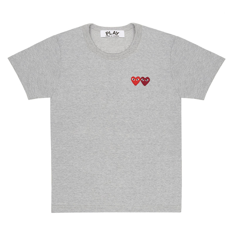 【PLAY 男士】 PLAY COMME des GARÇONS T-Shirt With Double Heart (Grey) / PLAYT恤 灰色双心 （尺码偏小，洗后也会缩水尽量买大哦）