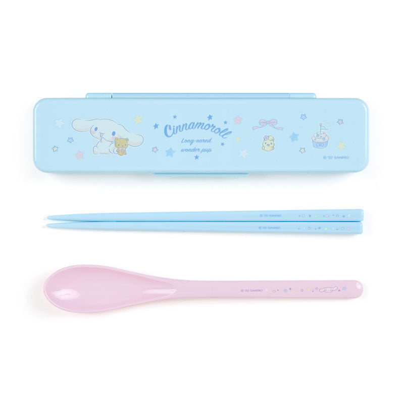 日本 SANRIO 三丽鸥 Cinnamoroll 儿童 抗菌静音便携餐具套装 筷子+勺子套装