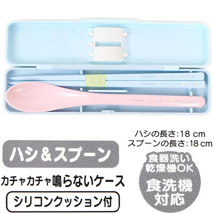 日本 SANRIO 三丽鸥 Cinnamoroll 儿童 抗菌静音便携餐具套装 筷子+勺子套装