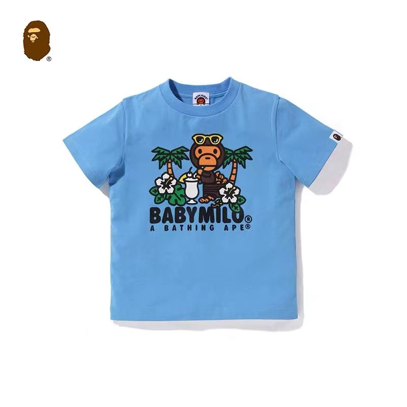 BAPE 儿童款T恤 春夏卡通印花海岛风 蓝色/桔色T恤