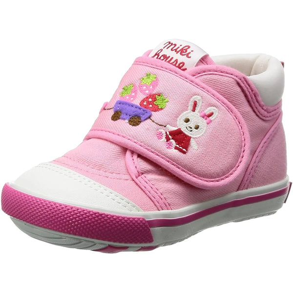日本制MIKIHOUSE 刺绣小兔子粉色  儿童 刺绣款机能帆布鞋  休闲学步鞋 带盒子包装