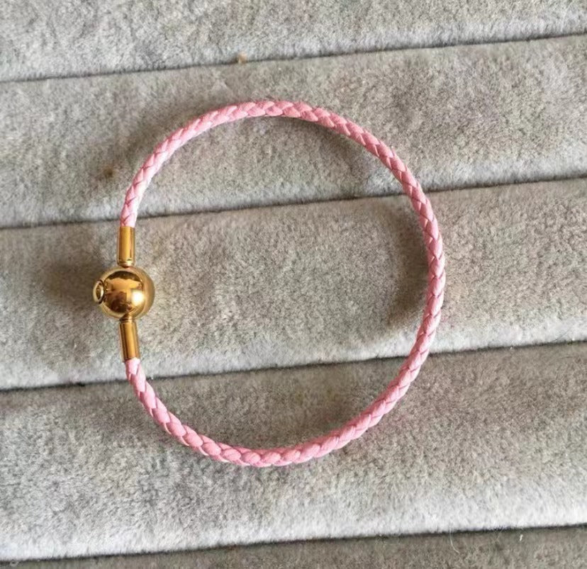 【Riko‘s Fashion accessories】多功能皮绳  2.5mm细牛皮 编织绳 粉色 圆扣头