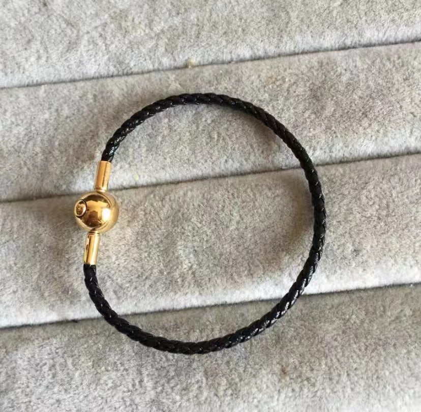 【Riko‘s Fashion accessories】多功能皮绳 2.5mm细牛皮 编织绳 黑色 圆扣头