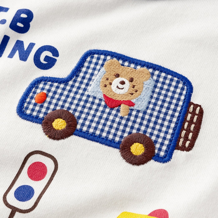 MIKIHOUSE 夏季新款童装 儿童拼色圆领T恤 卡通印花汽车熊短袖