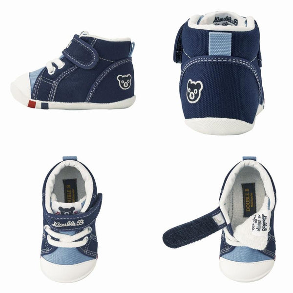 日本制MIKIHOUSE 二段学步鞋  黑熊儿童板鞋 Double.B 系列 蓝色 带盒子包装