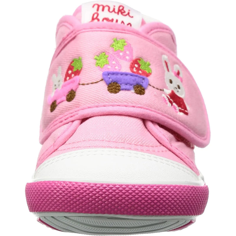 日本制MIKIHOUSE 刺绣小兔子粉色  儿童 刺绣款机能帆布鞋  休闲学步鞋 带盒子包装