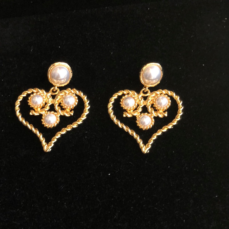 【Riko's collection】珍珠金属心形耳环