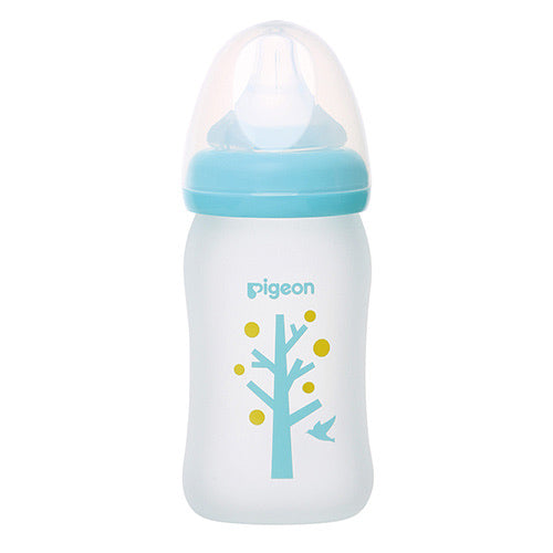 日本 贝亲Pigeon自然实感宽口径玻璃奶瓶 160ml 新生婴儿宽口径耐热奶瓶 自带SS圆孔奶嘴 蓝色小树图案