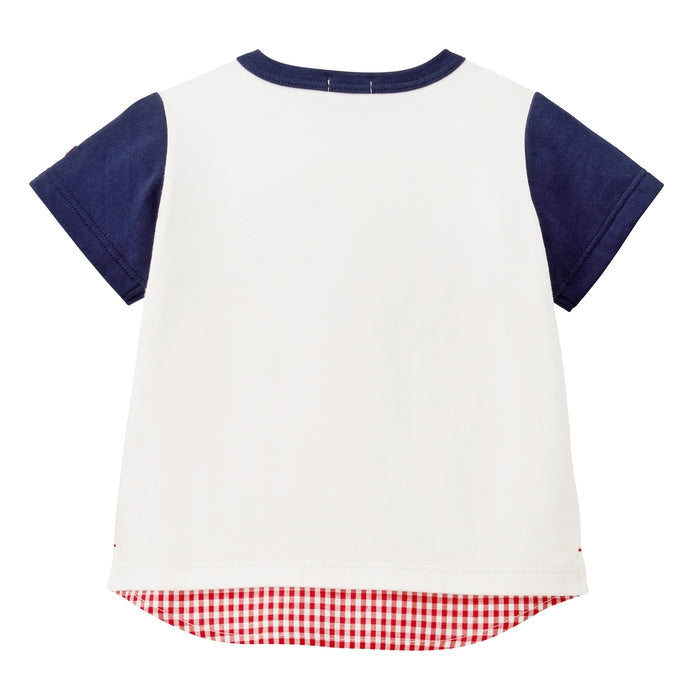 MIKIHOUSE 夏季新款童装 儿童拼色圆领T恤 卡通印花汽车熊短袖
