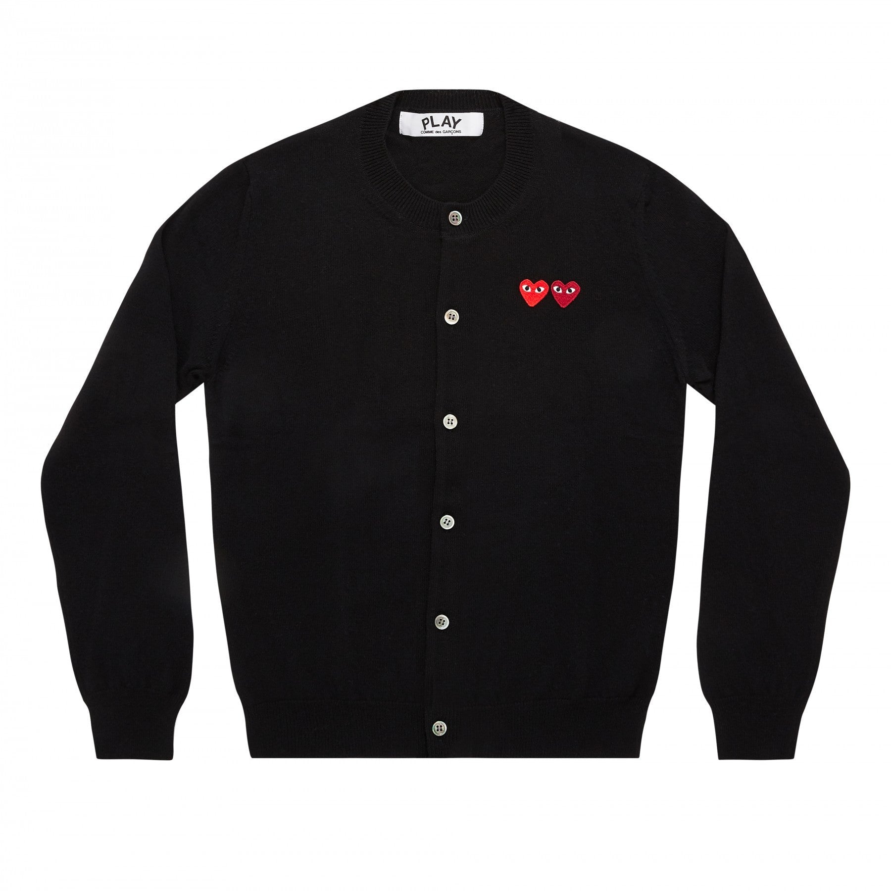COMME des GARÇONS 川久保玲【PLAY 男士】 100%羊毛V领 黑色羊毛衫/开衫 双心