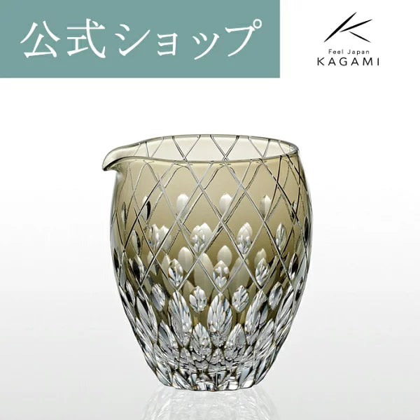 KAGAMI 江戸切子 冷酒片口壶 350cc 酒器 伝統工芸士 篠崎英明作  (J66-2641BLK) 带木盒